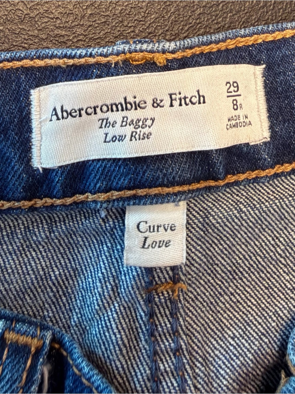 Abercrombie & Fitch Baggy Low Rise Men's Jeans in Dark Blue with Gold Stitching